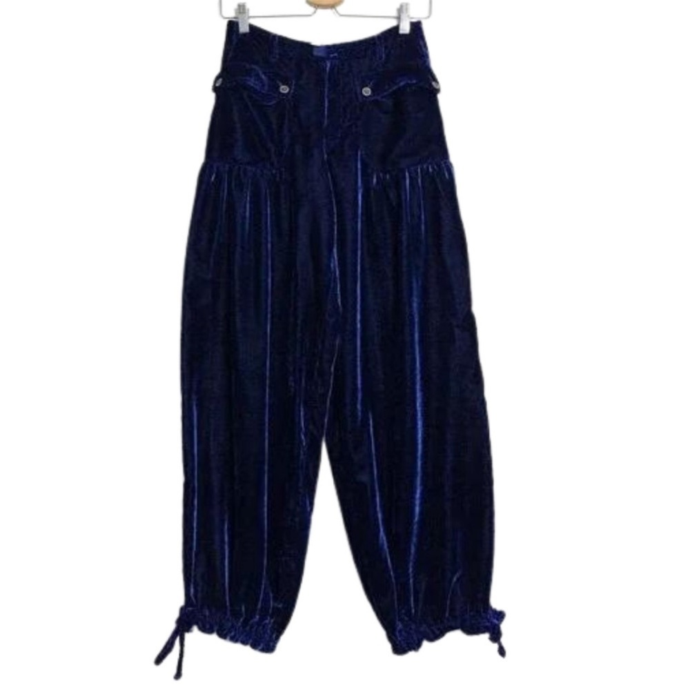 Free People WE THE FREE Lotus Velour Pants Boho Cinch Hem Oceana Blue Size 25 - Picture 4 of 9